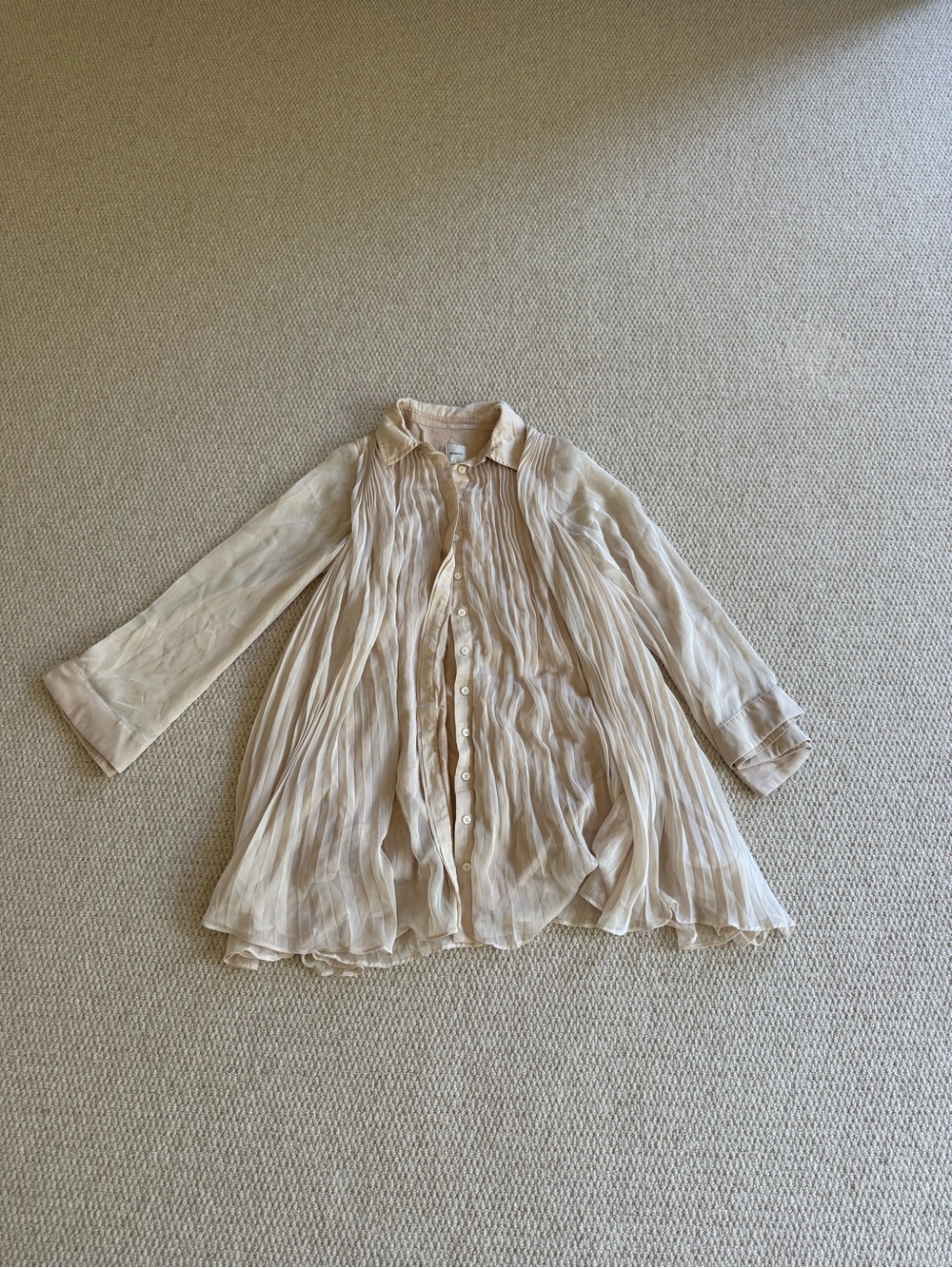 Anthropologie Maeve Sheer Pleated Button-Down Light Beige